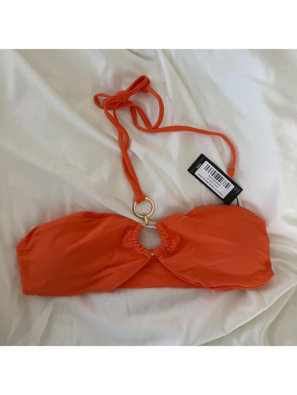 Pretty little thing orange bandeau halter neck bikini top with ring detail NWT